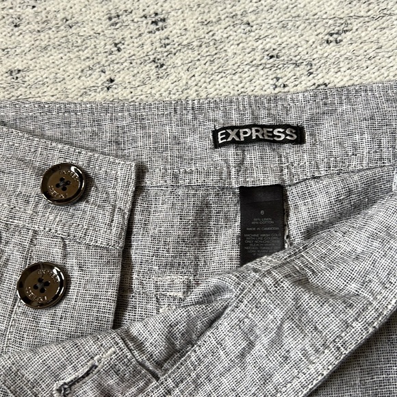 Express Grey Front Button Fabric Shorts - Picture 3 of 4